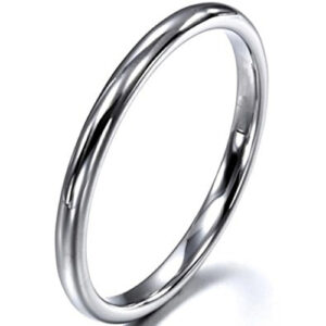 2mm - Unisex or Women's Tungsten Wedding Bands. Silver Tone Comfort Fit Domed Polished Ring