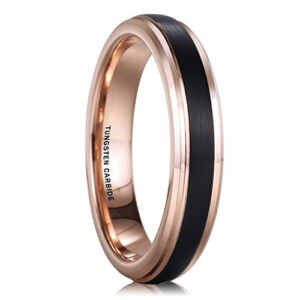 4mm - Unisex or Women's Tungsten Wedding Band Ring. Comfort Fit Rose Gold and Black Top Brushed Wedding Rings