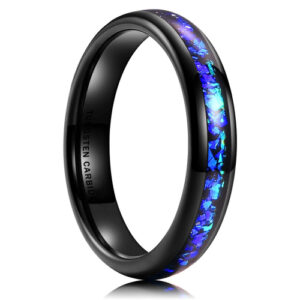 4mm - Women's Tungsten Wedding Bands. Black Band with Bright Blue Inlay Design