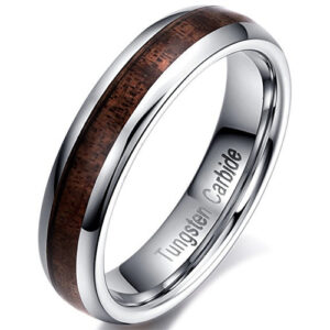 5mm - Unisex or Women's Wedding Bands. Tungsten Ring Wedding Band, Engagement Ring with Koa Wood Inlay. Comfort Fit