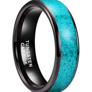 6mm - Unisex or Women's Black and Blue Turquoise Granules Inlay Tungsten Wedding Band Ring. Domed Tungsten Carbide Ring Comfort Fit.