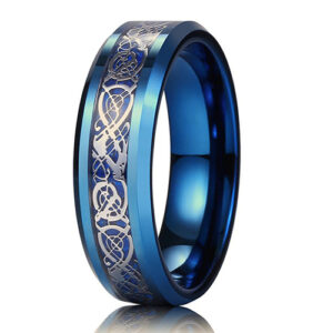 6mm - Unisex or Women's Tungsten Wedding Band. Blue and Silver Celtic Wedding Band with Resin Inlay. Celtic Knot Tungsten Carbide Ring Comfort Fit