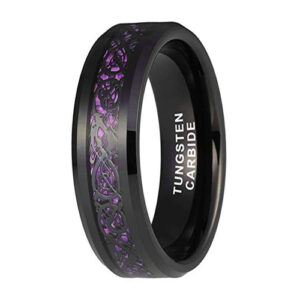 6mm - Unisex or Women's Tungsten Wedding Band. Celtic Wedding Band Black with Purple and Black Resin Inlay Celtic Knot. Tungsten Carbide Ring