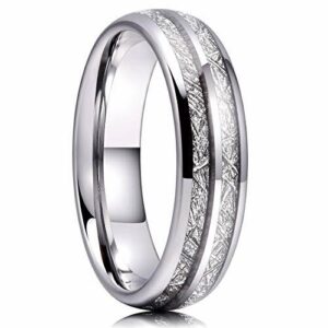 6mm - Unisex or Women's Tungsten Wedding Band. Silver Double Line Inspired Meteorite Domed Tungsten Carbide Ring. Comfort Fit