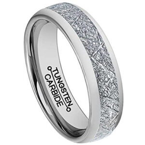 6mm - Unisex or Women's Tungsten Wedding Band. Silver Inspired Meteorite Domed Tungsten Carbide Ring. Comfort Fit