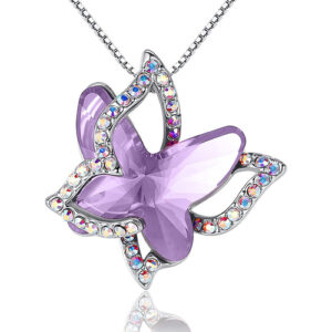 Alexandrite Light Purple Butterfly Crystal Pendant with 18" Chain Necklace. June Birthstone Crystal - For Lover's, Girl Friend, Wife, Valentine's Day, Mother's Day, Anniversary Gift - Butterflies Necklace for Women.