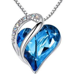 Bermuda Sapphire Blue Heart Crystal Pendant with 18" Chain Necklace. September Birthstone Blue Crystal - For Lover's, Girl Friend, Wife, Valentine's Day, Mother's Day, Anniversary Gift - Heart Necklace for Women.