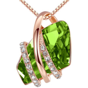 Classic Peridot Green Stone Crystal Pendant with 18" Rose Gold Chain Necklace. August Birthstone Crystal - For Lover's, Girl Friend, Wife, Valentine's Day, Mother's Day, Anniversary Gift - Gem Stone Necklace for Women.