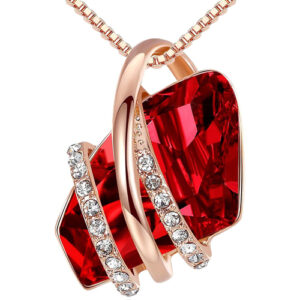 Classic Ruby Red Stone Crystal Pendant with 18" Rose Gold Chain Necklace. January and July Birthstone Crystal - For Lover's, Girl Friend, Wife, Valentine's Day, Mother's Day, Anniversary Gift - Gem Stone Necklace for Women.