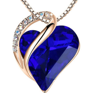 Cobalt Blue Heart Crystal - Rose Gold Pendant with 18" Chain Necklace. Dark Blue Crystal - For Lover's, Girl Friend, Wife, Valentine's Day, Mother's Day, Anniversary Gift - Wisdom Stone - Heart Necklace for Women.