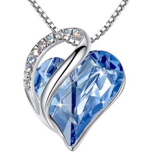 Light Sapphire Blue Heart Crystal Pendant with 18" Chain Necklace. December Birthstone Light Sky Blue Crystal - For Lover's, Girl Friend, Wife, Valentine's Day, Mother's Day, Anniversary Gift - Heart Necklace for Women.