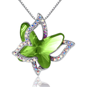 Peridot Light Green Butterfly Crystal Pendant with 18" Chain Necklace. August Birthstone Crystal - For Lover's, Girl Friend, Wife, Valentine's Day, Mother's Day, Anniversary Gift - Butterflies Necklace for Women.