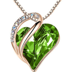 Peridot Light Green Heart Crystal - Rose Gold Pendant with 18" Chain Necklace. August Birthstone Crystal - For Lover's, Girl Friend, Wife, Valentine's Day, Mother's Day, Anniversary Gift - Heart Necklace for Women.