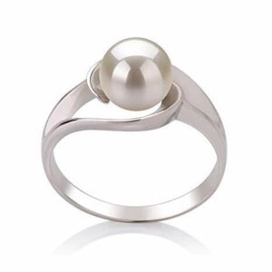 Women's White Pearl Wedding Ring - Genuine Freshwater Cultured Pearl 6-7mm Ring for Women (AAA)