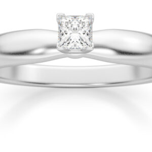 0.15 Carat Princess Cut Diamond Solitaire Ring, 14K White Gold