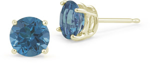 0.20 Carat Round Blue Diamond Stud Earrings in 14K Yellow Gold