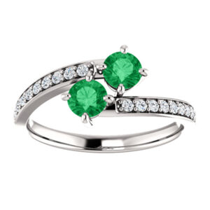 0.50 Carat Emerald and Diamond Two Stone "Only Us" Engagement Ring in 14K White Gold