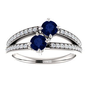 0.50 Carat Sapphire and Diamond "Only Us" Two Stone Engagement Ring in 14K White Gold