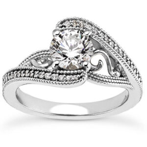 0.65 Carat Elegant Diamond Swirl Engagement Ring, 14K White Gold