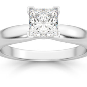 0.75 Carat Princess Cut Diamond Solitaire Ring, 14K White Gold