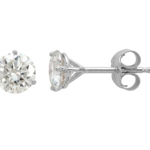 0.88 Carat Moissanite Stud Earrings with Trinity Prong in 14K White Gold
