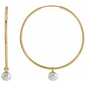 1 3/16" 14K Gold Freshwater Pearl Hoop Earrings