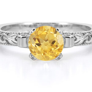 1 Carat Art Deco Citrine Engagement Ring, 14K White Gold