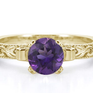 1 Carat Art Deco Purple Amethyst Engagement Ring, 14K Yellow Gold