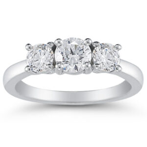 1 Carat Three Stone Diamond Ring in 14K White Gold