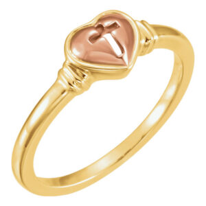 10K Rose and Yellow Gold Heart Cross Ring