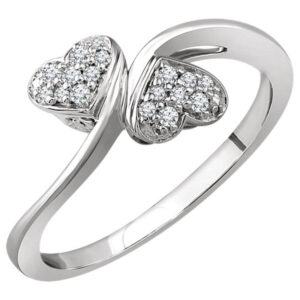 1/10 Carat Double Diamond Heart Ring, 10K White Gold