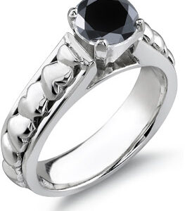 1/2 Carat Black Diamond Heart Ring, 14K White Gold