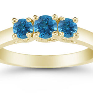 1/2 Carat Blue Diamond Three Stone Ring, 14K Gold