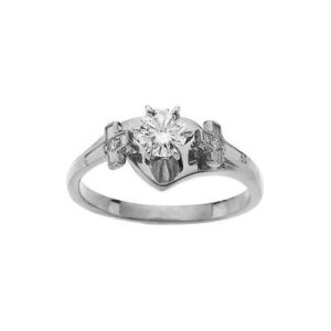 1/2 Carat Diamond Cross Engagement Ring, 14K White Gold