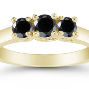 1/2 Carat Three Stone Black Diamond Ring, 14K Gold