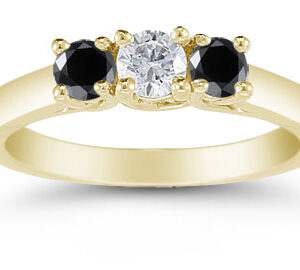 1/2 Carat Three Stone Black and White Diamond Ring, 14K Gold