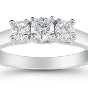 1/2 Carat Three Stone Diamond Ring, 14K White Gold