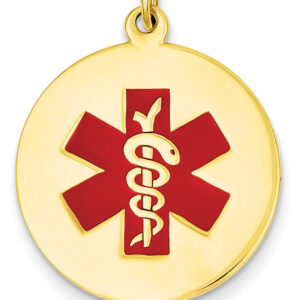 14K Gold 7/8" Round Disc Medical Alert ID Pendant