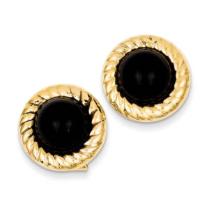 14K Gold Black Onyx Earrings with Swirl Pattern