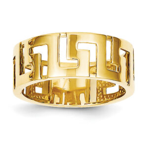 14K Gold Cut-Out Greek Key Band Ring for Women