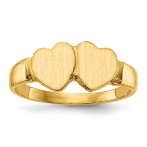 14K Gold Double Heart Engravable Signet Ring