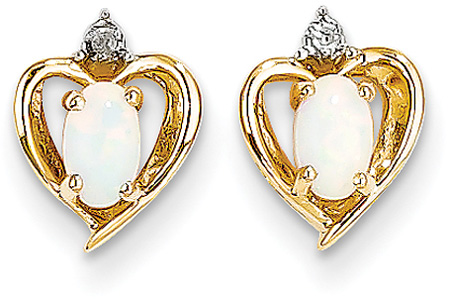 14K Gold Opal Heart Earrings