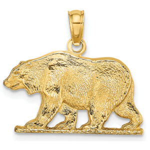 14K Gold Textured Bear Pendant