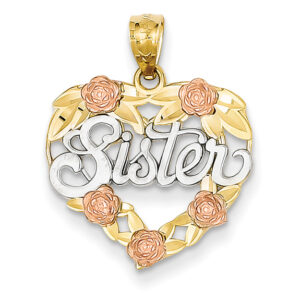 14K Gold Three-Tone Sister Heart Pendant