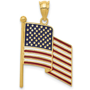 14K Gold Waving American Flag Pendant