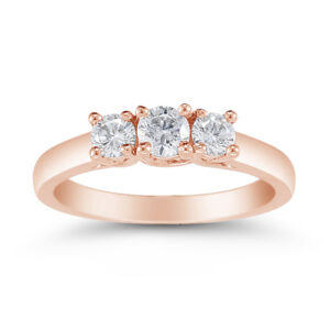 14K Rose Gold 1/2 Carat Three Stone Diamond Ring