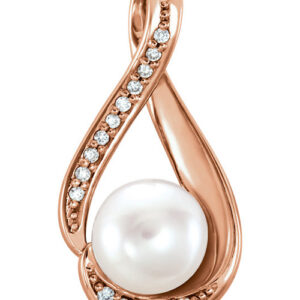 14K Rose Gold Freshwater Pearl Diamond Pendant