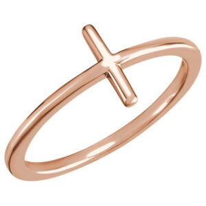 14K Rose Gold Plain Cross Ring for Women