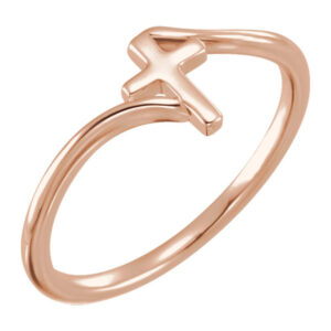 14K Rose Gold Polished Plain Cross Ring