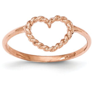 14K Rose Gold Rope Design Heart Ring